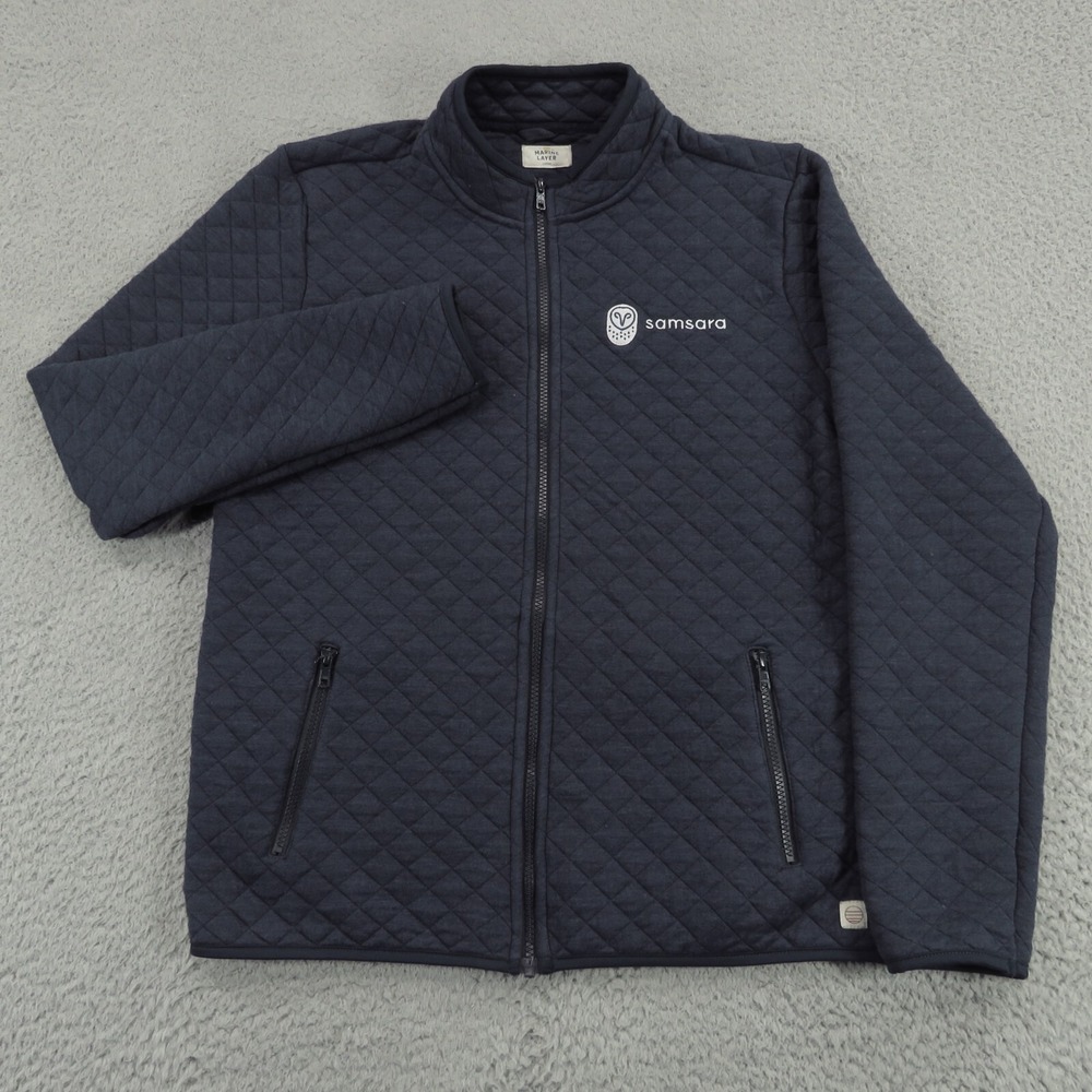 Marine Layer Corbet Quilted Full Zip Jacket Mens Large Navy Blue Fleece 14620